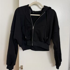 YesStyle Black Cropped Hoodie Jacket